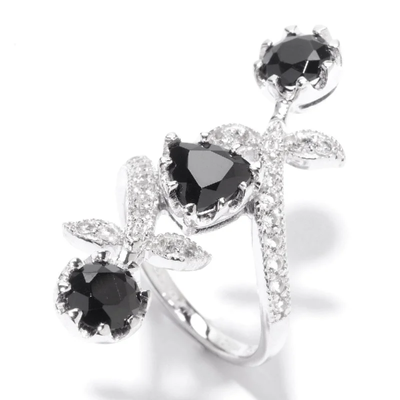 Women’s fancy diamond rings-925 Sterling Silver Black Spinel and White Topaz Ring