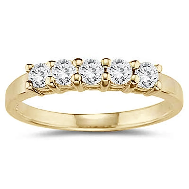 Women’s halo engagement rings-1/2 Carat TW 5 Stone White Diamond Ring in 10K Yellow Gold