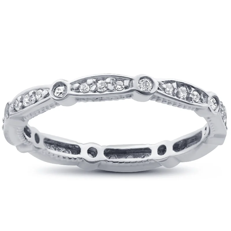 Women’s men’s wedding rings-3/8ct Vintage Diamond Eternity Stackable Ring White Gold