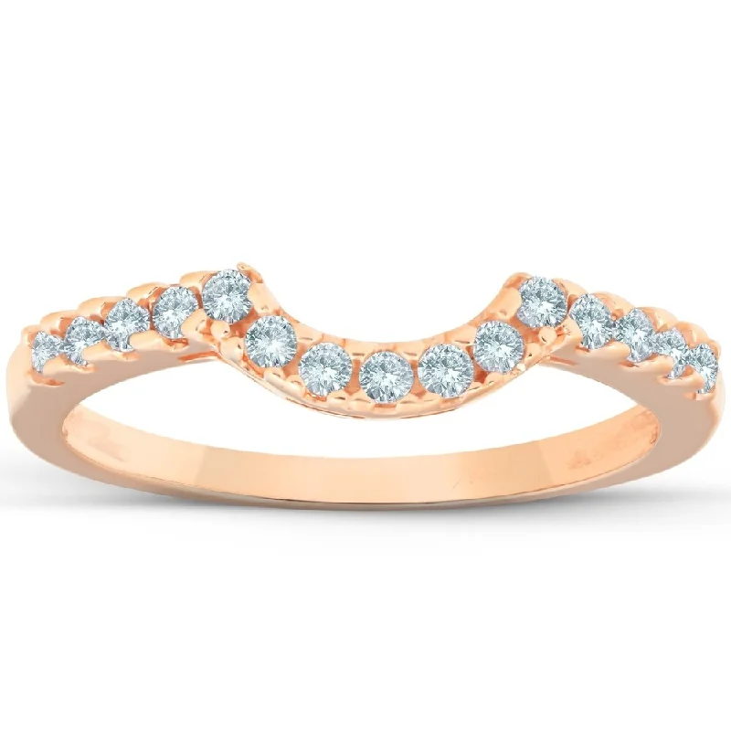 Women’s chunky rings-1/4ct Curved Diamond Notched Guard Ring Enhancer 14K Rose Gold