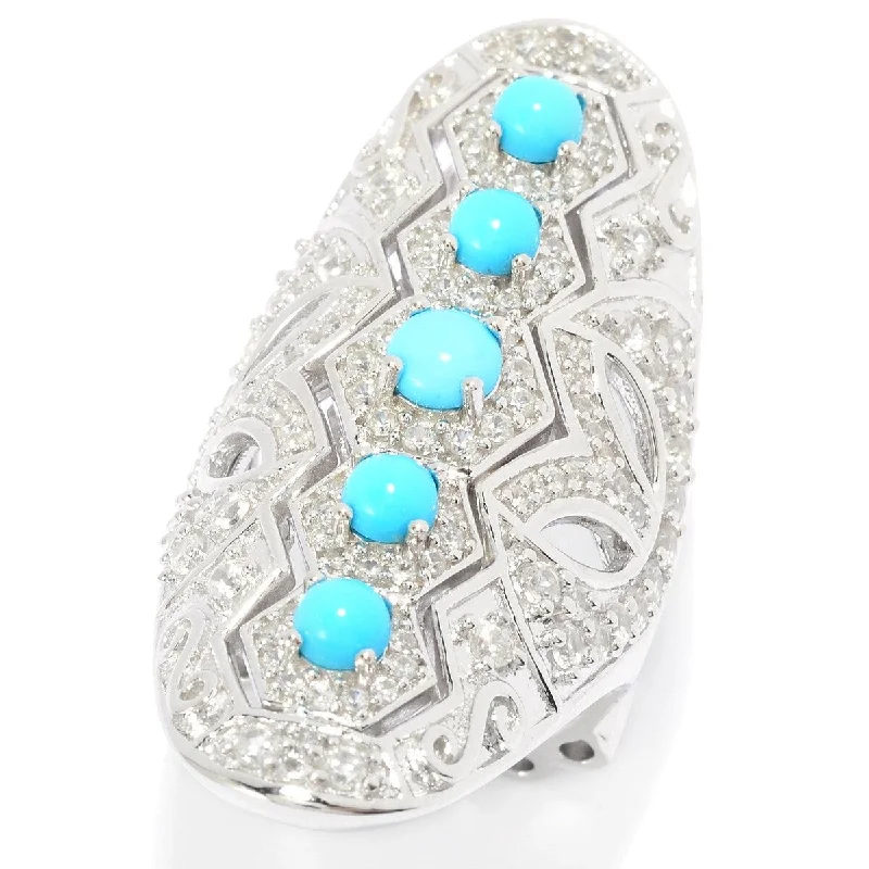 Women’s ruby diamond rings-Dallas Prince Sleeping Beauty Turquoise & White Zircon Shield Ring