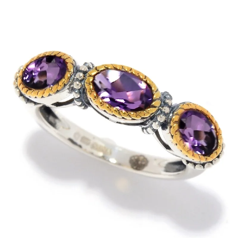 Women’s fancy diamond rings-925 Sterling Silver African Amethyst 3-Stone Ring