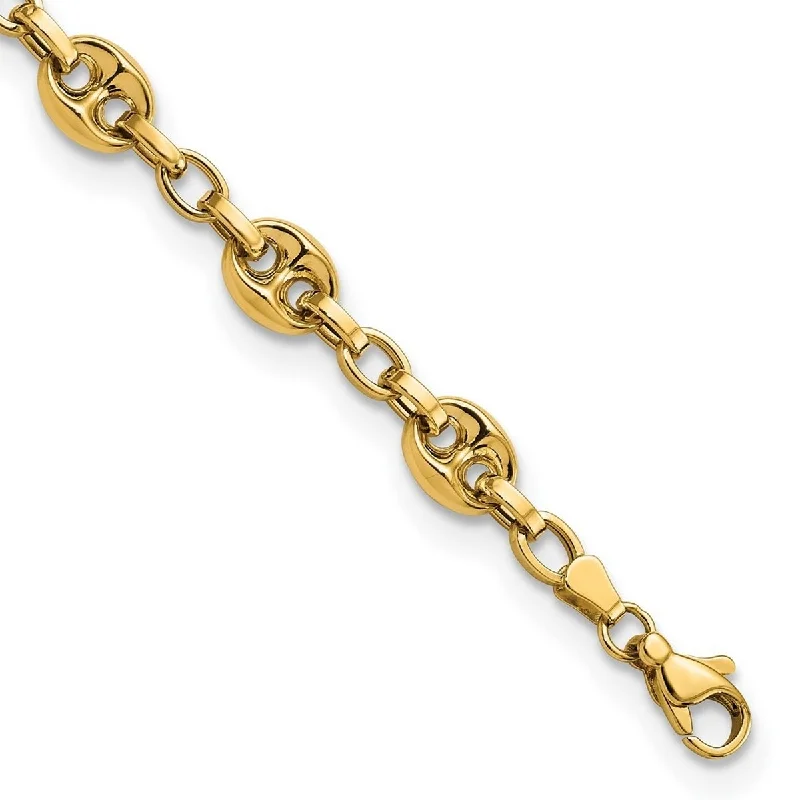 Women’s handmade bracelet-Curata 14k Gold Polished Fancy Link Bracelet 7.75 Inch