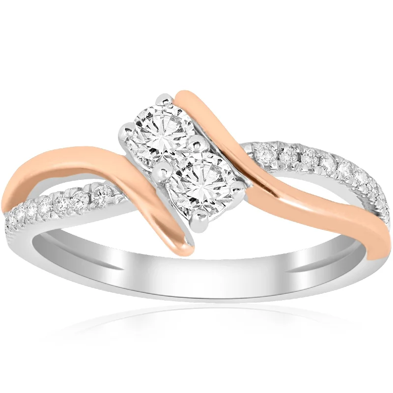 Women’s engraved rings-5/8CT Forever Us 2 Stone Diamond Ring White & Rose Gold