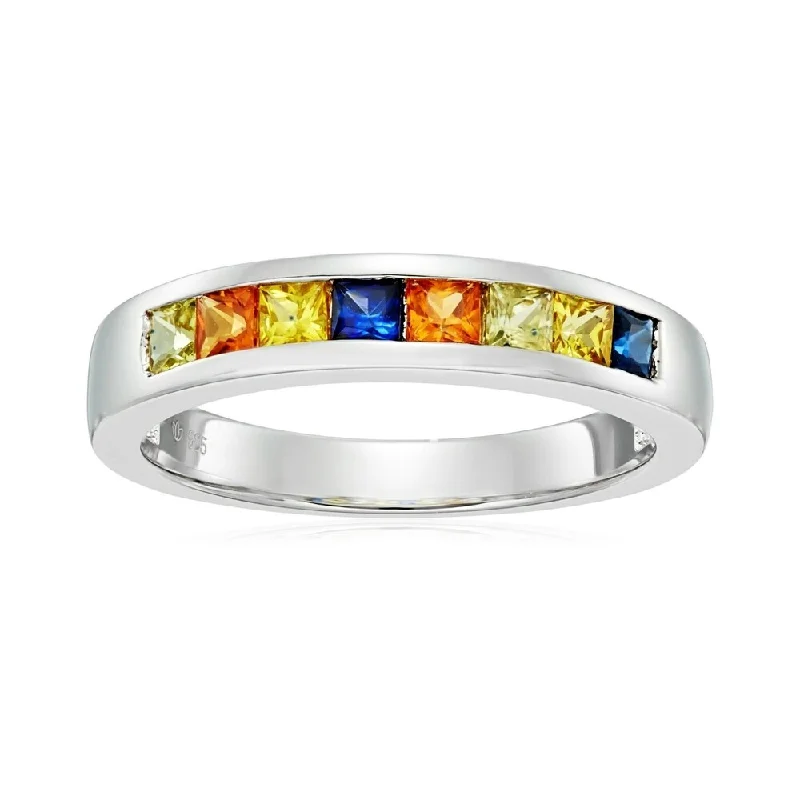 Women’s signet rings-Sterling Silver Multi-color Sapphire Ring