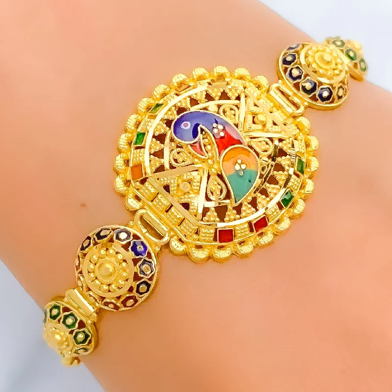 Women’s charm bracelet-Vibrant Interlinked Peacock 22k Gold Bracelet