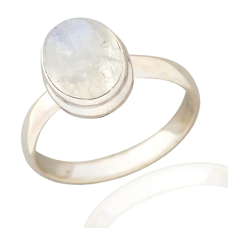 Women’s custom rings-925 Sterling Silver Rainbow Moonstone Solitaire Ring