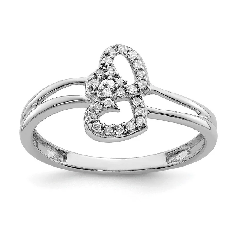 Women’s diamond rings-Curata 925 Sterling Silver Polished Diamond Love Heart Ring