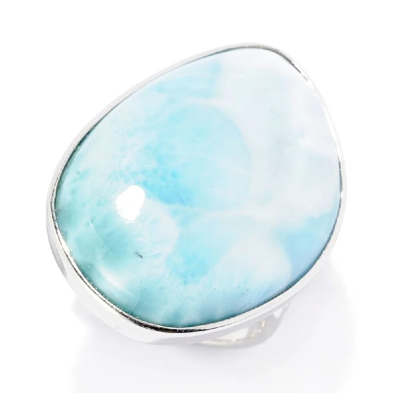 Women’s adjustable rings-Sterling Silver 27 x 20mm Freeform Larimar Ring