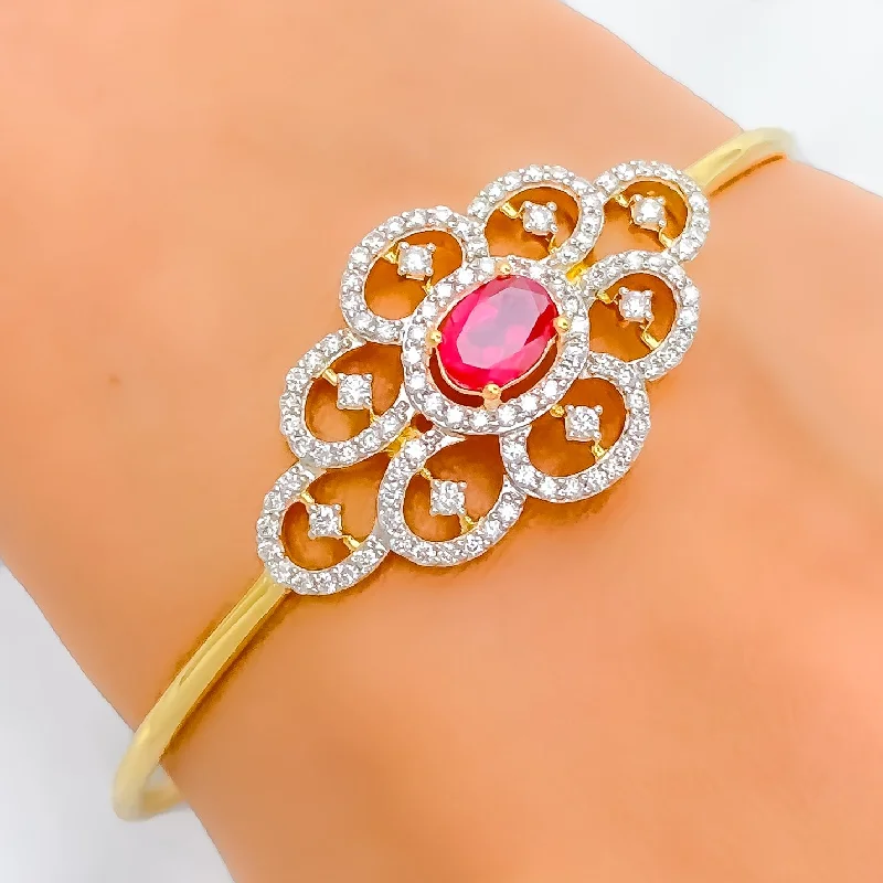 Women’s vintage bangle-Women’s large bangles-Elegant Floral Diamond + 18k Gold Bangle Bracelet