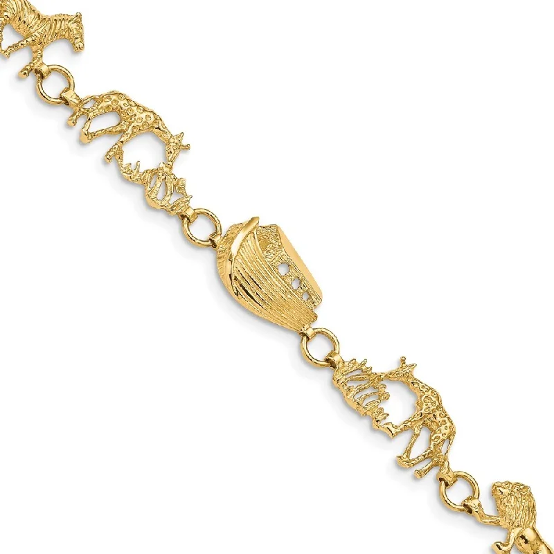 Women’s heart bracelet-14k Yellow Gold 9.5mm Polished and Textured Noah's Ark Bracelet, 7"