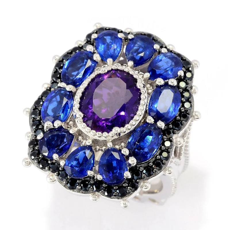 Women’s bridal rings-Dallas Prince Sterling Silver 7.56ctw African Amethyst, Kyanite & Black Spinel Cluster Ring