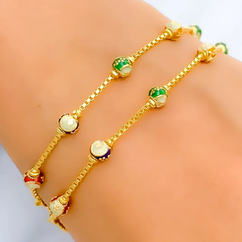 Women’s crystal bracelet-Women’s braided bracelets-Colorful Two Chain 22k Gold Bracelet