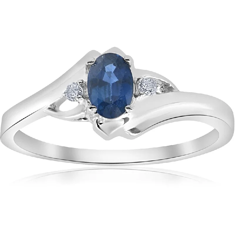 Women’s wedding set rings-Pompeii3 14k White Gold 1/2 ct TW Blue Sapphire & Diamond Ring