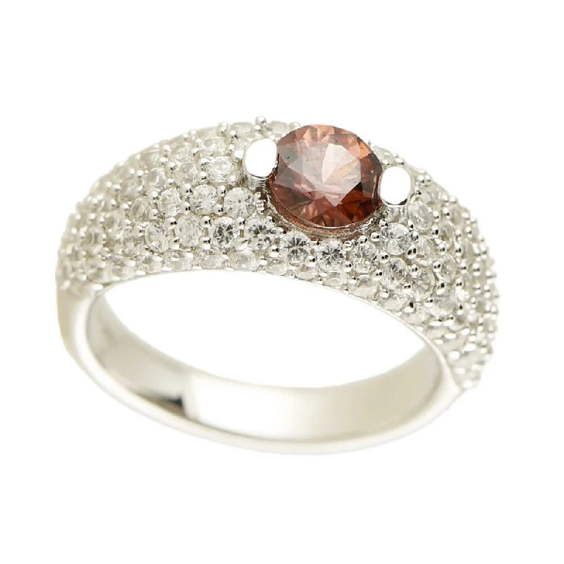 Women’s rose gold wedding rings-Sterling Silver 3.18ctw Brown Zircon Solitaire w/ accent Ring