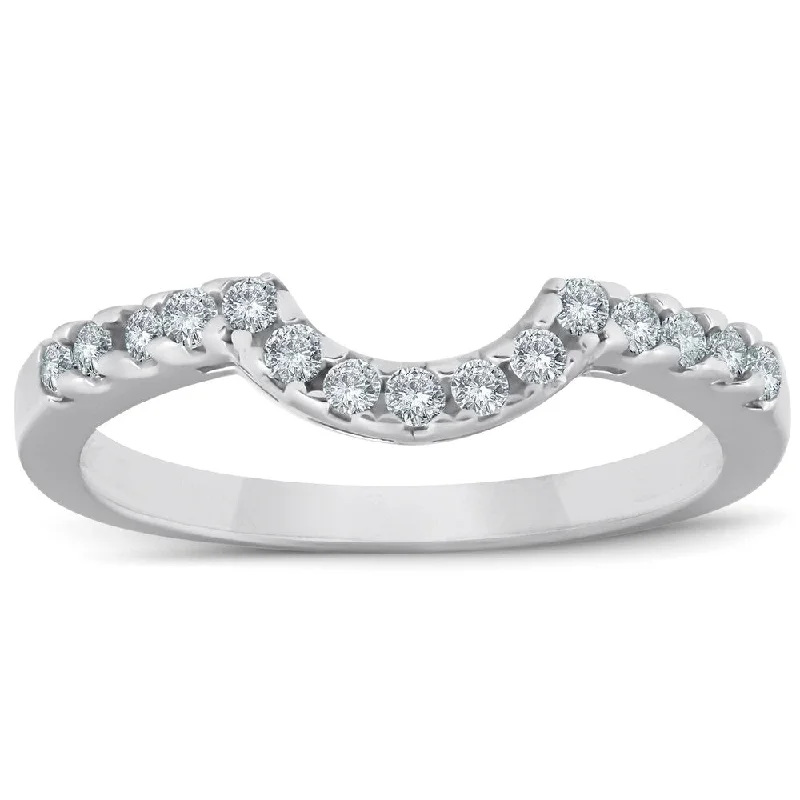 Women’s halo rings-1/4ct Curved Diamond Notched Guard Ring Enhancer 10K White Gold