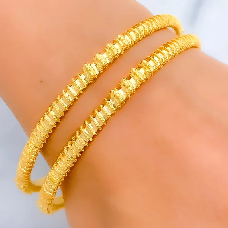 Women’s delicate bracelet-Festive Striped 21k Gold Bangles