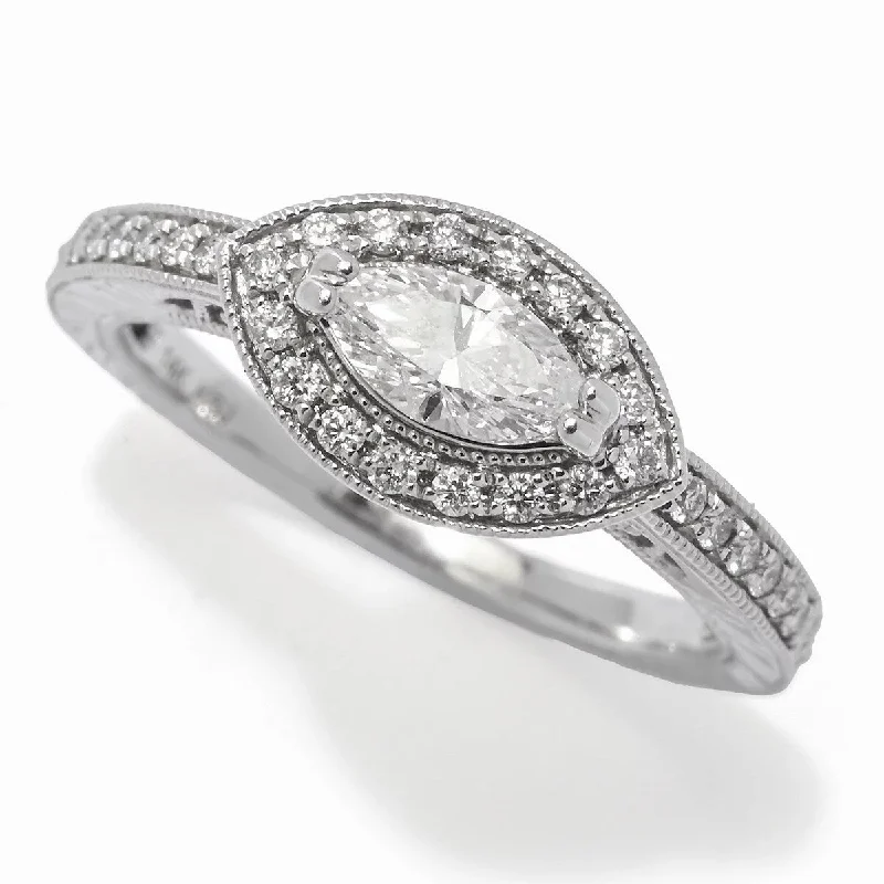 Women’s vintage rings-14K White Gold 0.63ctw Marquise & Round Diamond Ring