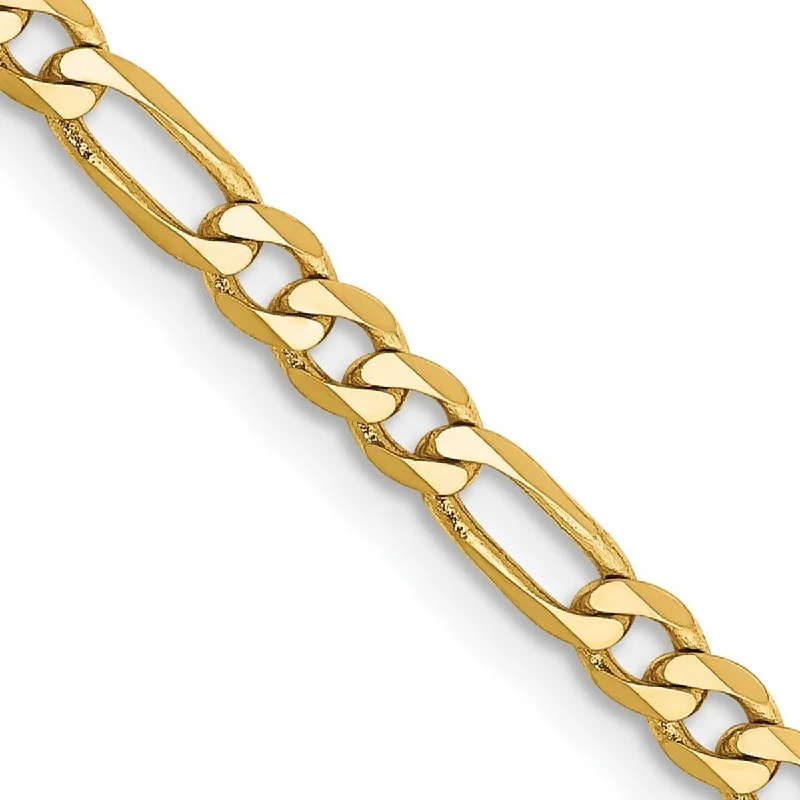 Women’s diamond cuff bracelet-Curata 14k Yellow Gold Solid Polished Lobster Claw Closure 3.25mm Flat Figaro Chain Bracelet - 7 Inch - Lobster Claw