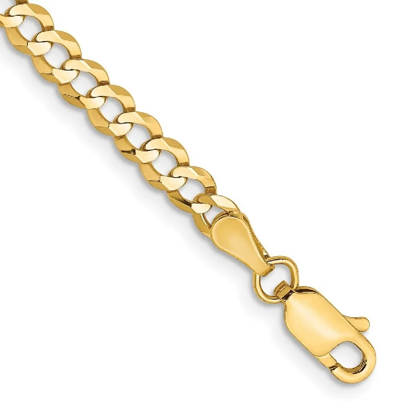 Women’s birthstone bracelet-Curata 14k 3.7mm Solid Polished Light Flat Miami Curb Chain Bracelet