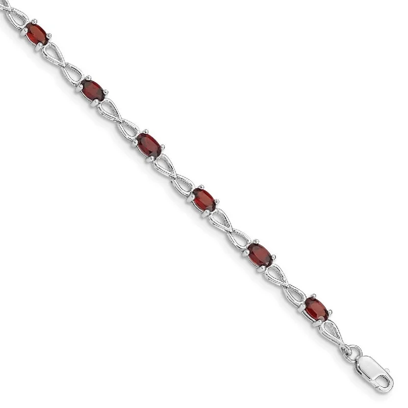 Women’s sterling silver bracelet-Curata 925 Sterling Silver Polished Open back Lobster Claw Closure Garnet Bracelet