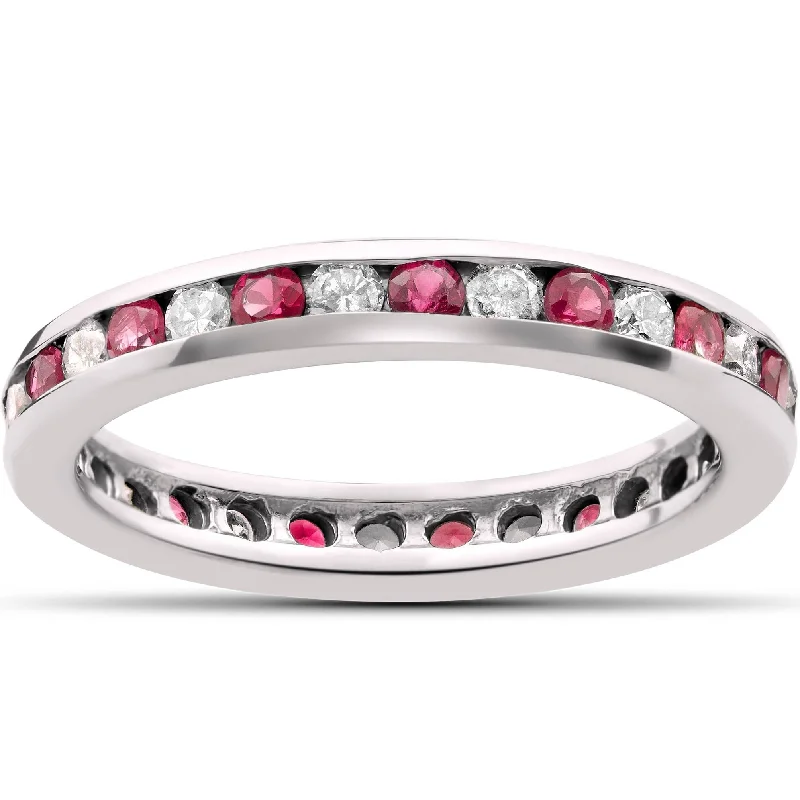 Women’s men’s style rings-1 1/2ct Ruby & Diamond Eternity Ring White Gold