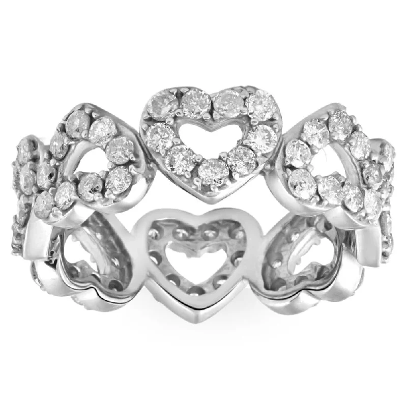 Women’s cocktail rings-1 1/2Ct Diamond Heart Shaped Eternity Ring in White, Yellow, or Rose Gold