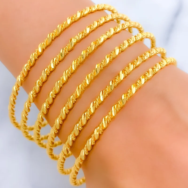 Women’s trendy gold bracelet-Fine Twisted Rope Bangles