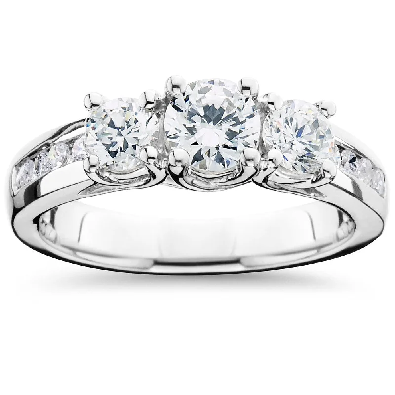 Women’s handmade rings-14k White Gold 2 ct TDW Diamond Three Stone Ring