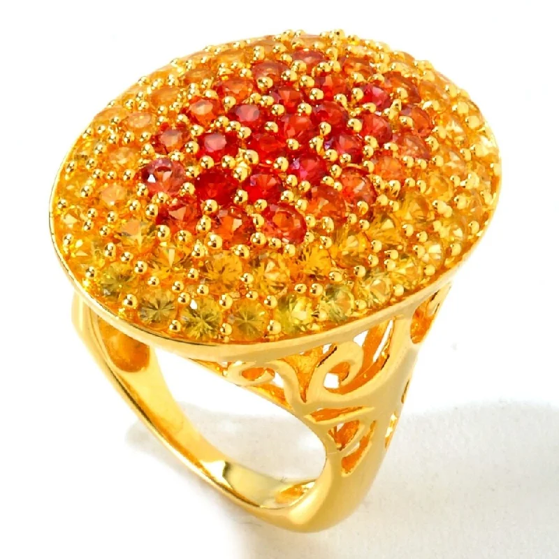 Women’s men’s wedding rings-18K Yellow Gold Over Silver 4.10ctw Orange Sapphire Cluster Ring