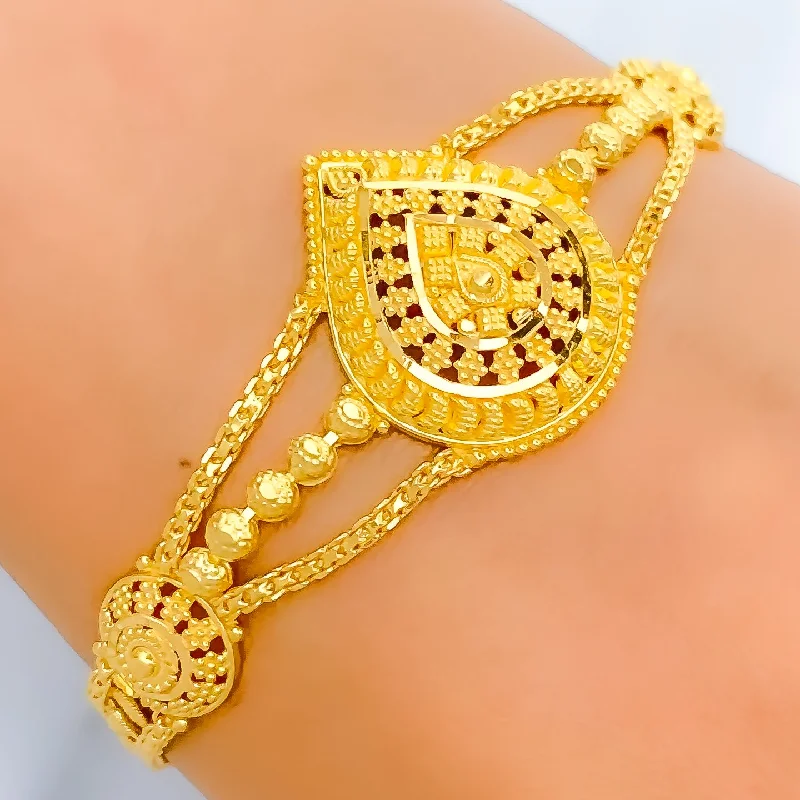 Women’s sparkling bangle-Classic Beaded Teardrop 22k Gold Bracelet