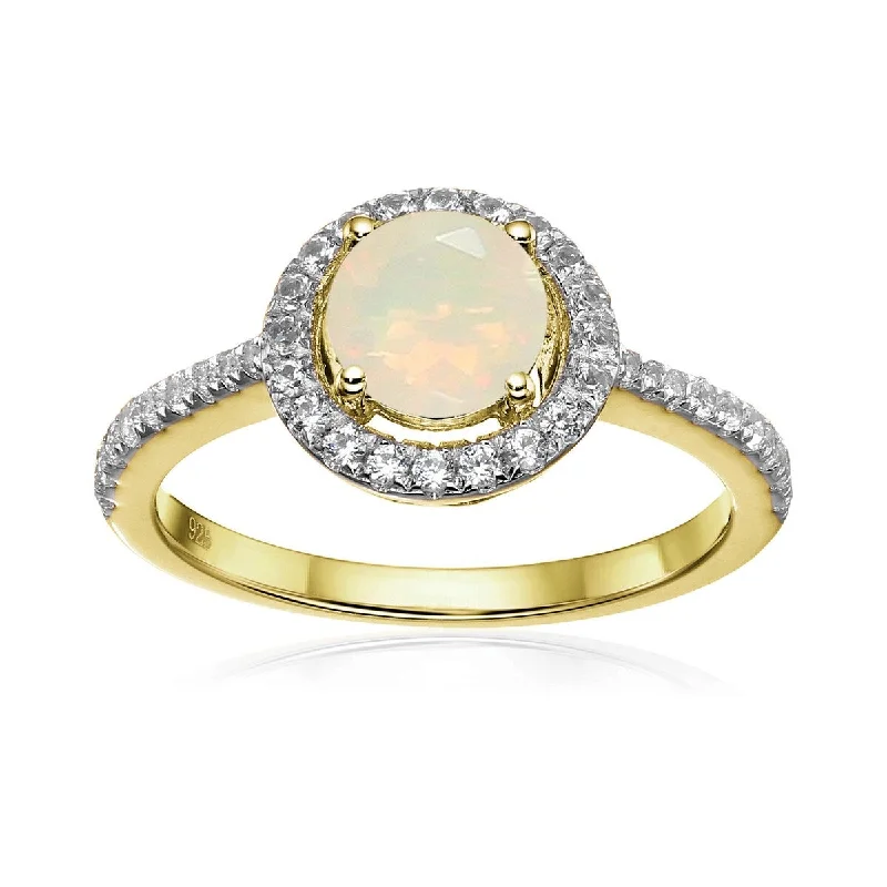 Women’s matching ring sets-Yellow Gold Over Sterling Silver Ethiopian Opal and Created White Sapphire Ring