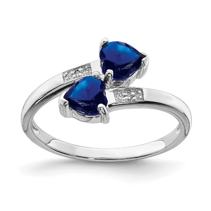 Women’s square rings-Curata 925 Sterling Silver Polished Open back Rhodium Dark Sapphire and Diamond Love Heart Ring