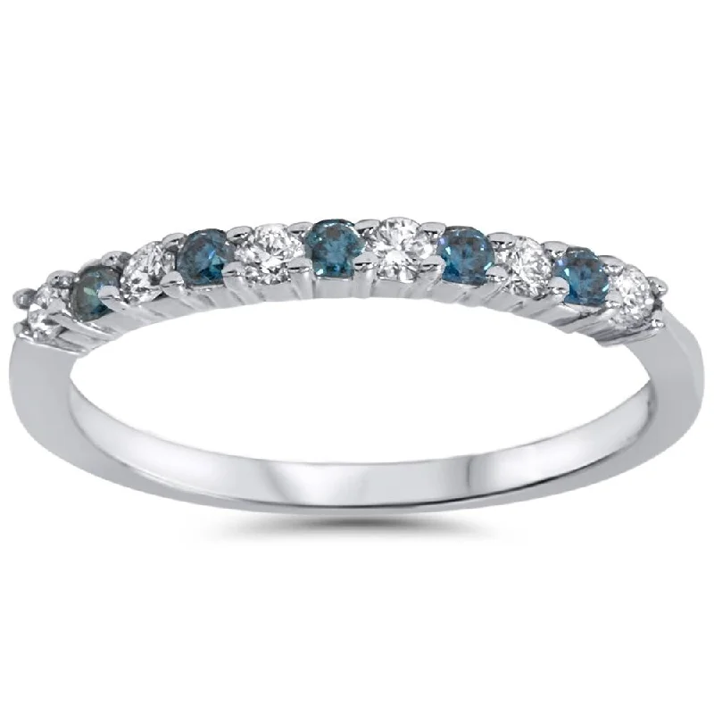 Women’s two-tone rings-1/4ct Blue & White Diamond Anniversary Ring White Gold