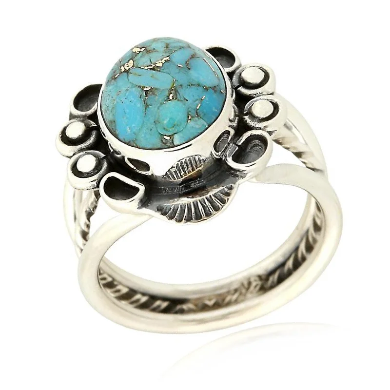 Women’s personalized rings-925 Sterling Silver Blue Copper Turquoise Ring