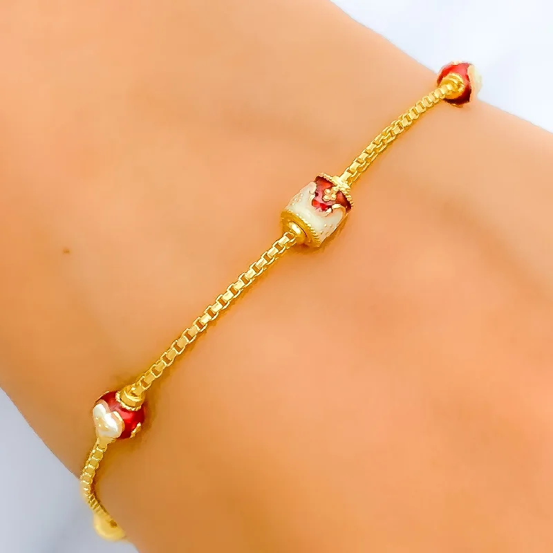 Women’s gemstone bracelet-Women’s engraved bracelets-Beautiful Meena Barrel 22k Gold Bracelet