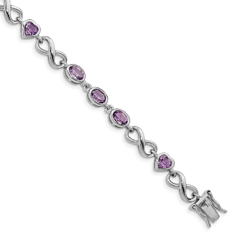 Women’s vintage bangle-Curata 925 Sterling Silver Polished Box Catch Closure Oval Love Heart Amethyst Bracelet