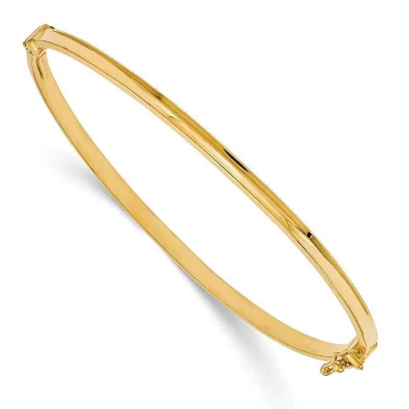 Women’s boho bracelet-Curata 3mm 14k Yellow Gold Polished Hinged Cuff Stackable Bangle Bracelet