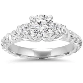 Women’s unique rings-1 3/10 CT Three Stone Vintage Diamond 14K White Gold Annversar/Engagment Ring