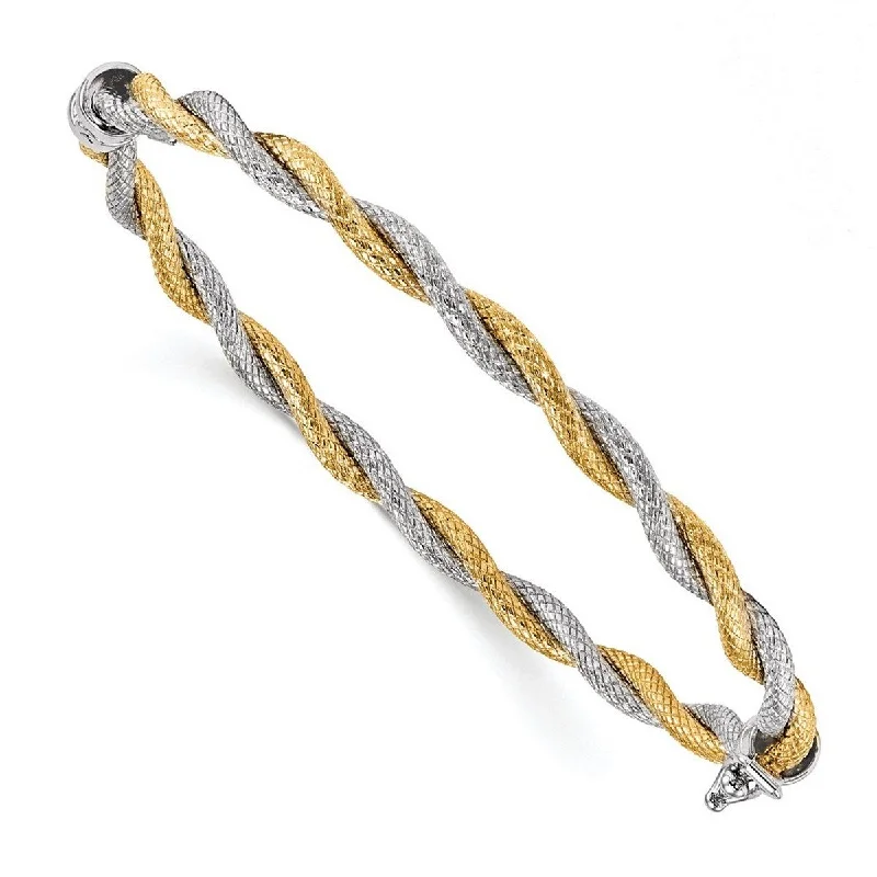 Women’s stretch bracelet-Curata 14k Two Tone Gold Textured Hinged Cuff Stackable Bangle Bracelet