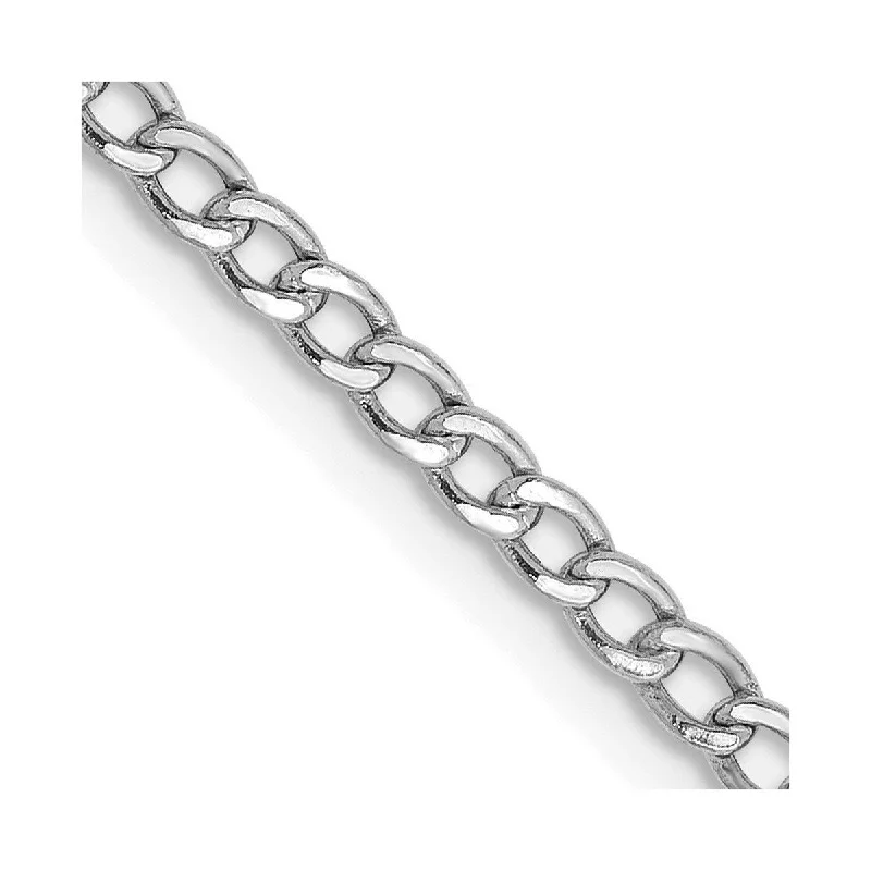 Women’s sparkling bangle-Curata 14k White Gold 2.5mm Semi solid Curb Link Chain Bracelet