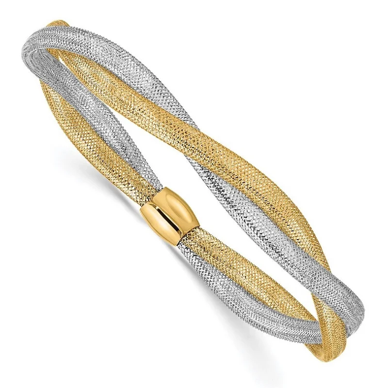 Women’s unique bracelet-Curata 14k Two tone Gold Twisted Woven Mesh Stretch Bracelet