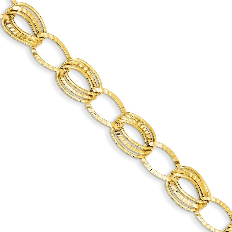 Women’s layered bracelet-Curata 14k Yellow Gold 7.5" Polished and Textured Hollow With Ext. Bracelet