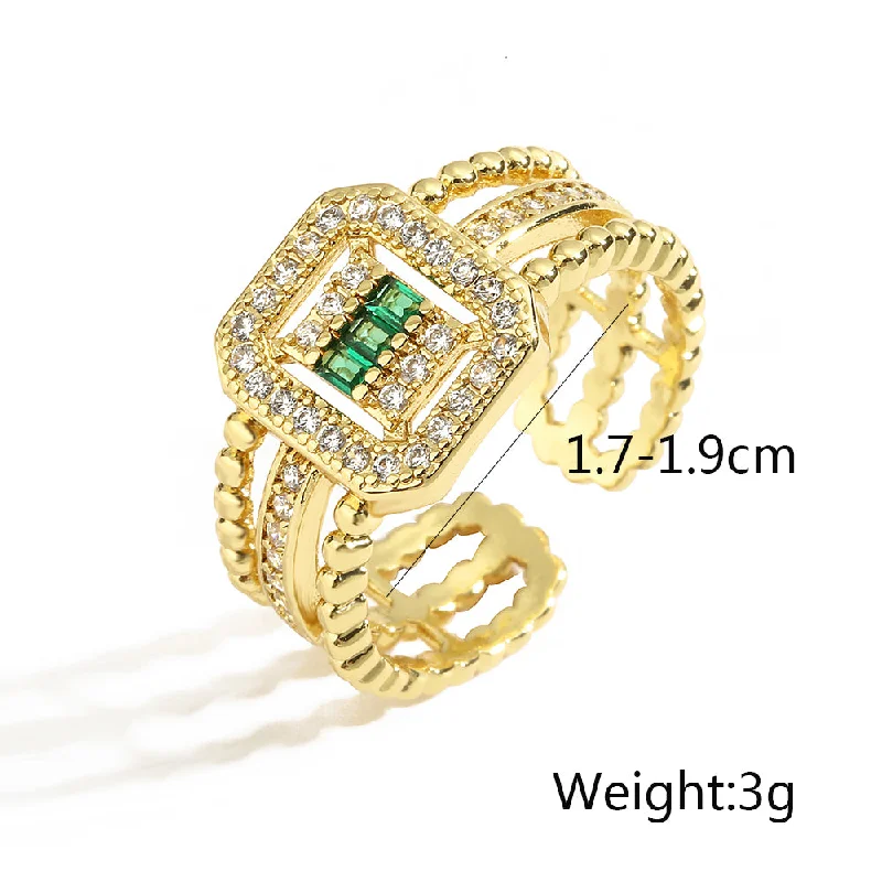 Women’s fancy-cut rings-Simple Style Geometric Square Copper Plating Inlay Zircon 18k Gold Plated Open Ring