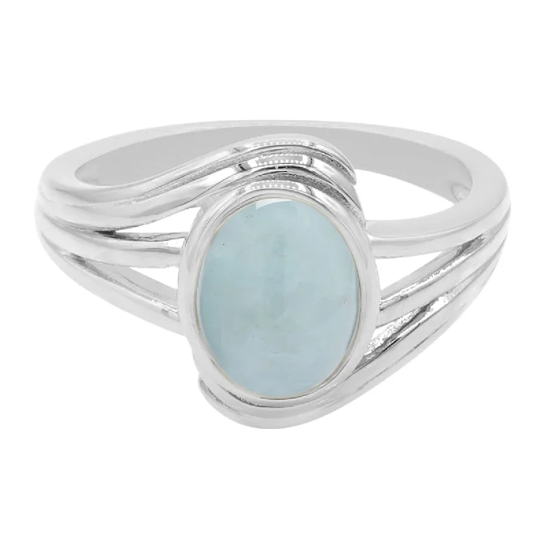 Women’s gemstone solitaire rings-925 Sterling Silver Milky Aquamarine Ring