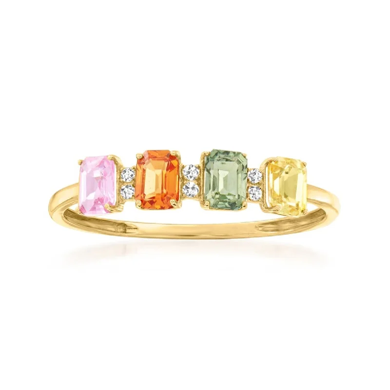 Women’s ruby rings-14Kt Yellow Gold Multi Sapphire and Diamond Ring