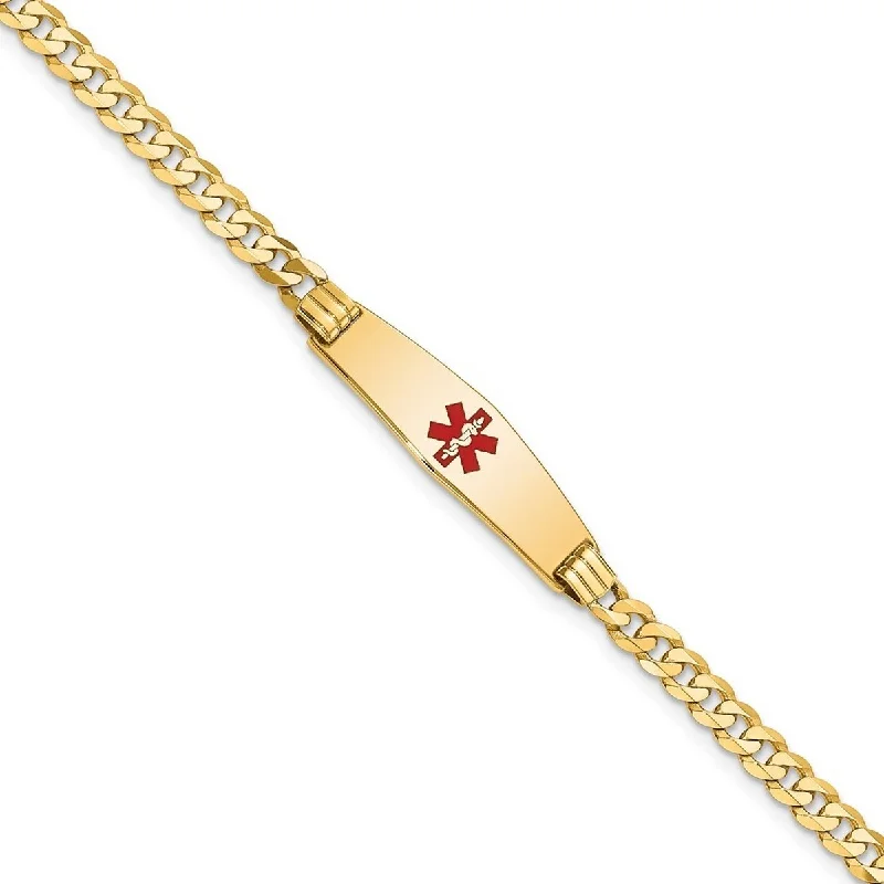 Women’s beaded bracelet-Women’s friendship bracelets-Curata 7.5mm 14k Engravable Medical Soft Diamond Shape Red Enamel Curb Link ID Braceletcet