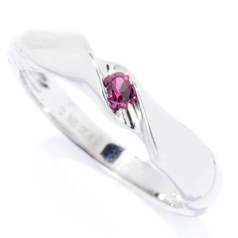 Women’s square rings-Sterling Silver 2.5Mm Round 0.105Ctw Rhodolite Stack Band Ring