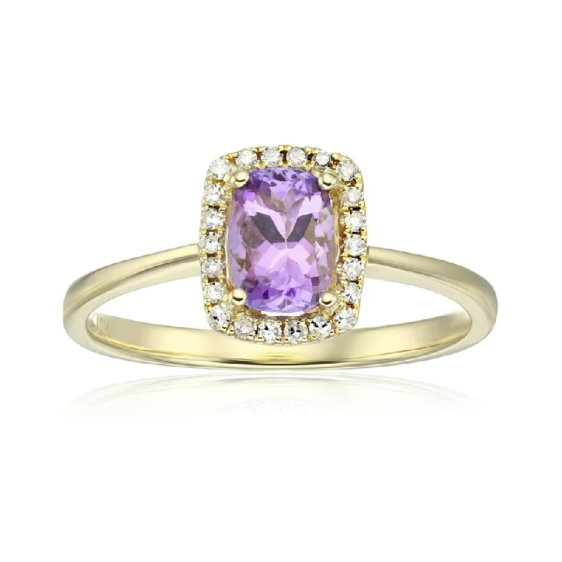 Women’s cocktail rings-10k Yellow Gold African Amethyst & Diamond Ring