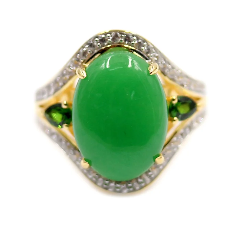 Women’s personalized rings-925 Sterling Silver Dyed Green Jade and Chrome Diopside Ring